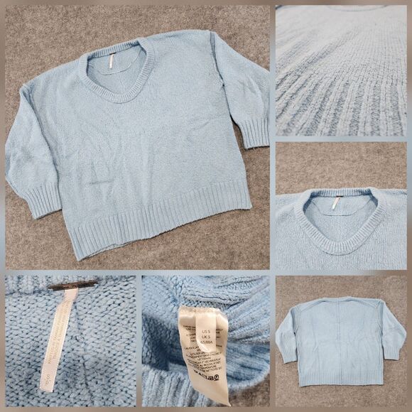 Free People Womens S Small Love Light Sweater Blue Oversized Knit Lightweight - Picture 1 of 13